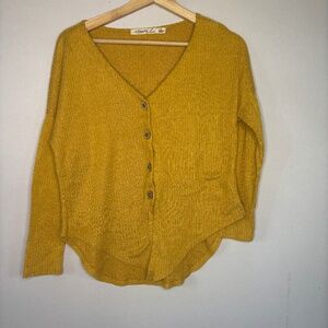 Liberty Love Womens Yellow Ribbed Button Up Sweater Size Small